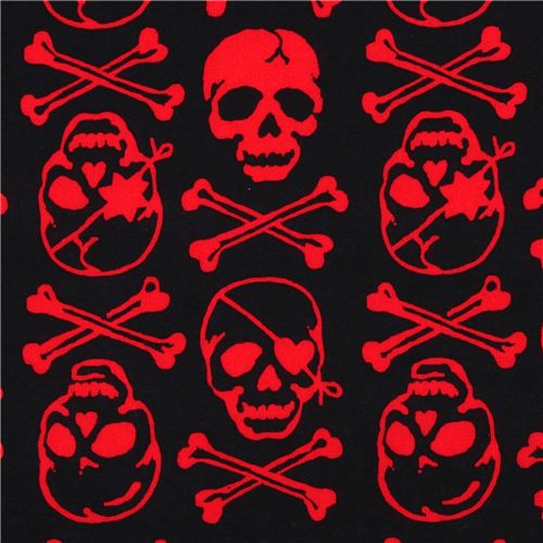 black skull fabric with red skulls from Japan 1