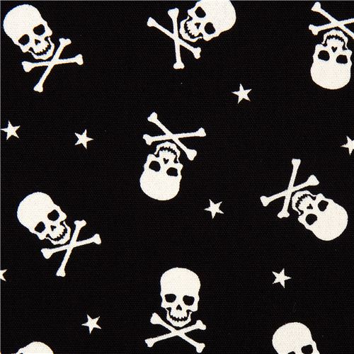 black skull fabric with white glitter skulls Japan 1