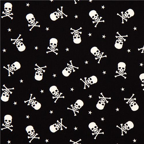 black skull fabric with white glitter skulls Japan 2