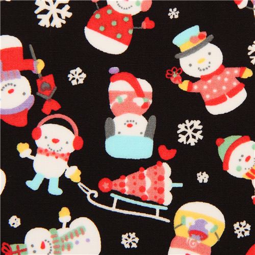 black snowman Christmas fabric by Trans-Pacific Textiles Fabric