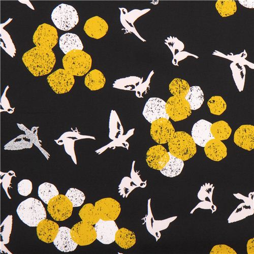 black soaring bird echino Decoro cotton sateen fabric Fabric