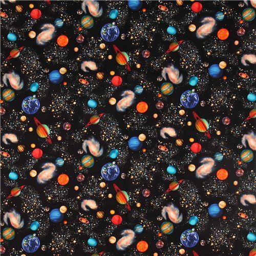 Remnant (45 x 112 cm) - black space fabric with planets by Timeless Treasure 0