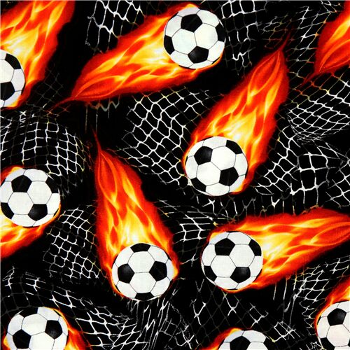 tessuto nero sport palloni calcio fiamme Tessuto