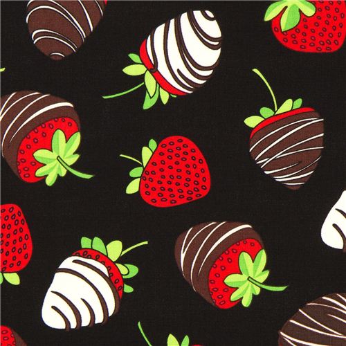 Tela negra con fresas con chocolate de Timeless Treasure Tela