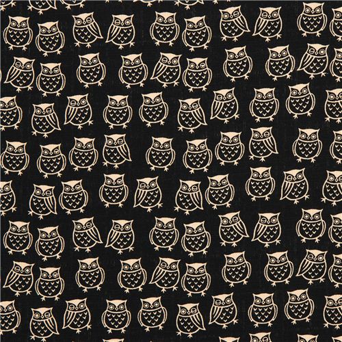 schwarzer strukturierter Cosmo-Stoff mit Eulen aus Japan 2