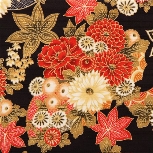 Tissu structur noir en coton et satin  fleurs Cosmo Tissu
