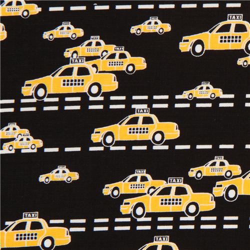 Tissu Timeless Treasures noir avec des taxis Tissu