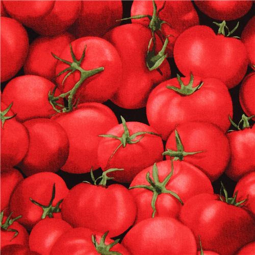 tessuto nero vegetali pomodori Timeless Treasures USA Tessuto