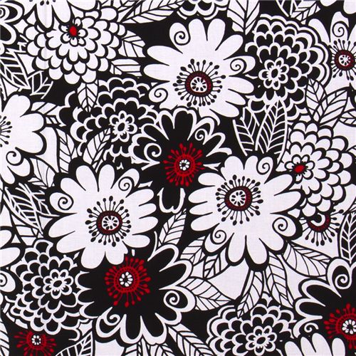 black-white Michael Miller fabric with big flowers 1