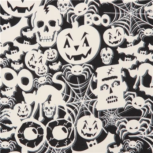 tessuto bianco e nero fosforescente Halloween Timeless Treasure Tessuto