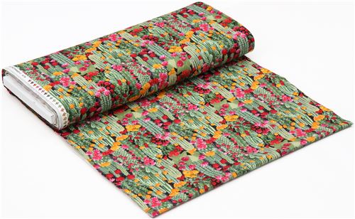 Remnant (35 x 112 cm) - black with green cactus and flower fabric Timeless Treasures 4
