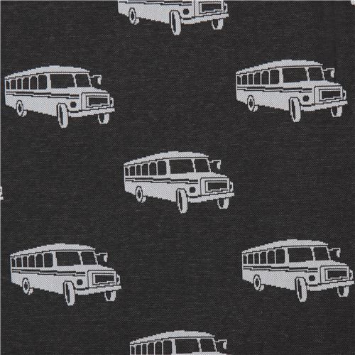 Black Tossed Repeating Grey Buses Fabric