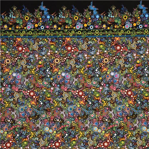 Chutes de tissu de (57 x 107 cm) - Tissu noir, cercles multicolores, vert citron, jaunes, Fiesta par 2