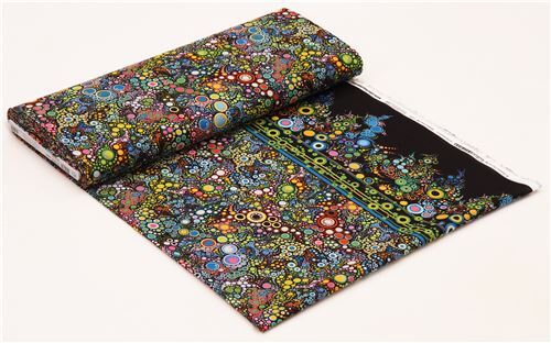 Chutes de tissu de (57 x 107 cm) - Tissu noir, cercles multicolores, vert citron, jaunes, Fiesta par 3