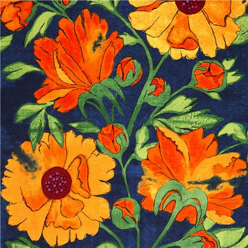 blue Michael Miller fabric yellow flowers Laura Gunn 1