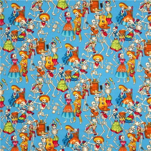 Resto de (50 x 114 cm) - Tela azul de Alexander Henry con esqueletos de celebraci�n 2