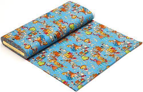 Resto de (50 x 114 cm) - Tela azul de Alexander Henry con esqueletos de celebraci�n 4