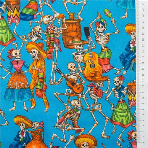 Resto de (50 x 114 cm) - Tela azul de Alexander Henry con esqueletos de celebraci�n 3