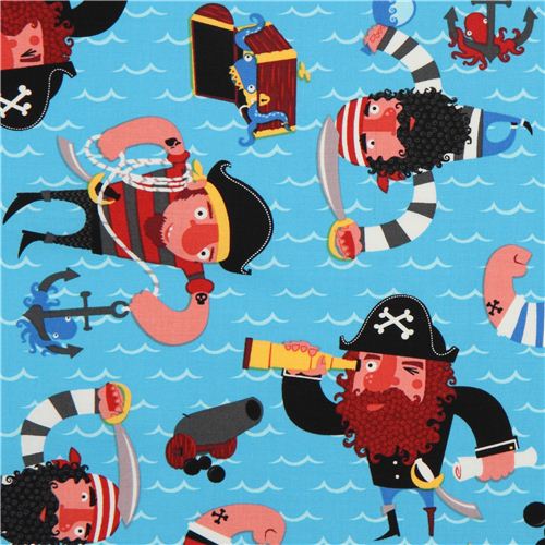 Tessuto blu Captain Redbeard con pirati, Alexander Henry Tessuto
