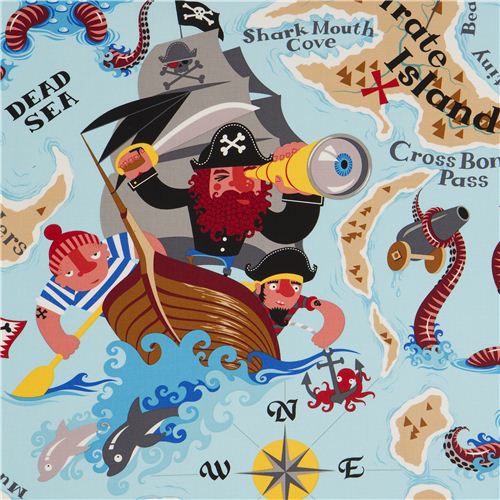 Tela azul de piratas Pirate Island de Alexander Henry Tela