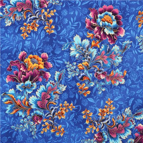 blauer Asia Blumen Stoff Robert Kaufman La Scala 6 Stoff
