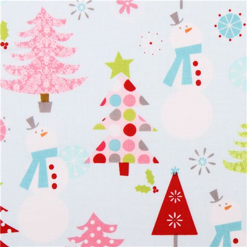 Tissu Nol Riley Blake Christmas Basics bleu, bonhomme neige Tissu