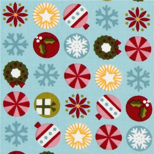 blue Christmas tree decorations fabric Robert Kaufman 1