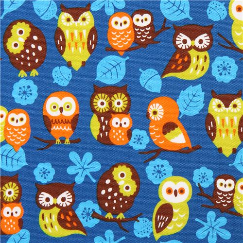 blue Cosmo owl oxford fabric leaf acorn Japan Fabric