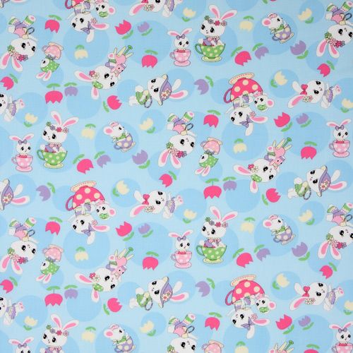blauer japanischer Stoff Hasen Bren Blumen aus Japan 2