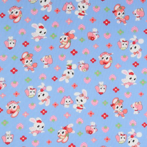 blue Japanese fabric bunny doggy strawberry flowers 2