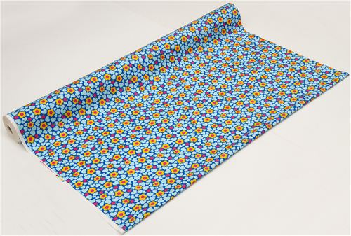 blauer japanischer Blumen Stoff mit Äpfel Herzen 3