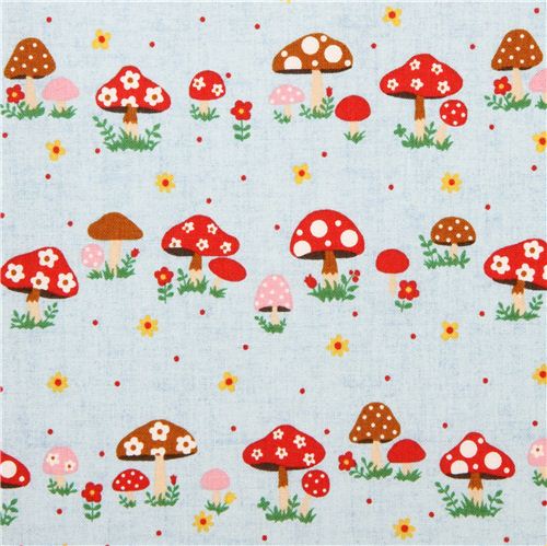 blue Kokka mushroom toadstool fabric from Japan Fabric