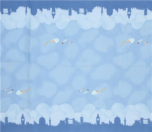 Chutes de tissu de (49 x 112 cm) - Tissu Michael Miller � double bordure bleu avec Peter Pan 3