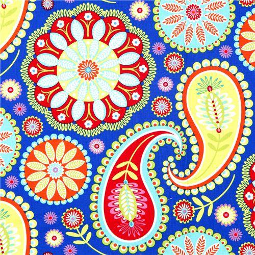 blue Michael Miller fabric Gypsy Paisley big flowers 1