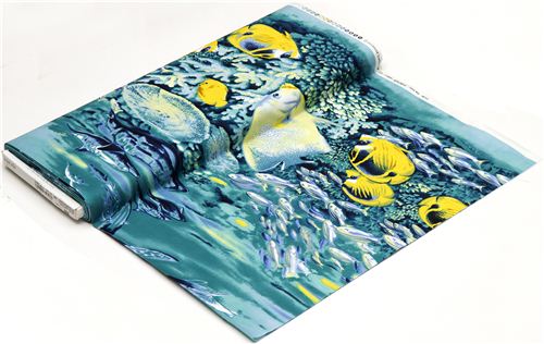 blauer Michael Miller Stoff mit Wal Delfin Fisch Ozean 4