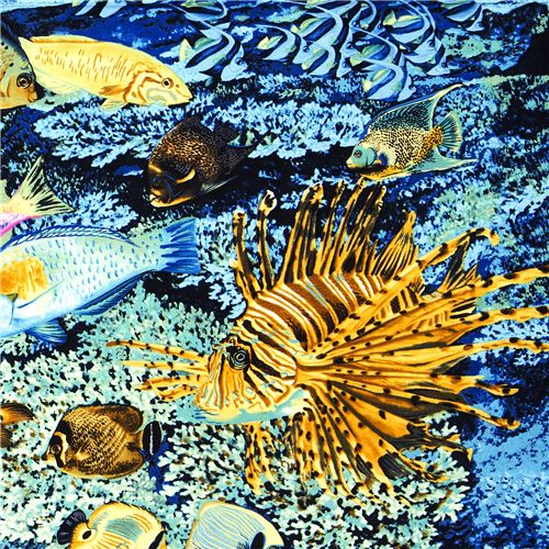 blue Michael Miller fabric with fish in the ocean reef 1