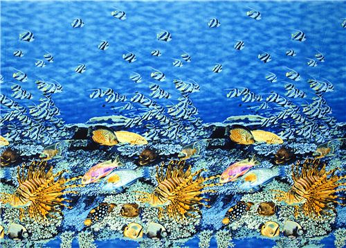 blue Michael Miller fabric with fish in the ocean reef 2