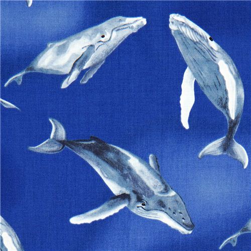 blue Michael Miller fabric with humpback whale Ocean 1