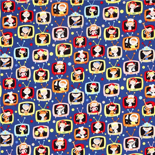 blue Michael Miller fabric with kids in TVs 2