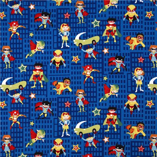 blue Michael Miller flannel fabric funny super heroes 2