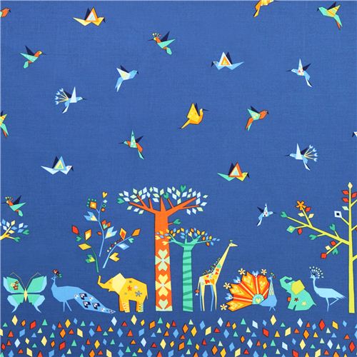 blue Oasis Border animal border fabric Michael Miller Origami Oasis Fabric