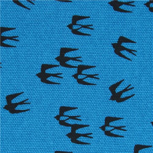 blue Oxford fabric small black bird animal from Japan Fabric