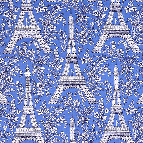 Tissu Michael Miller Paris Eiffel Tower Petite Paris bleu, Tours Eiffel & fleurs Tissu