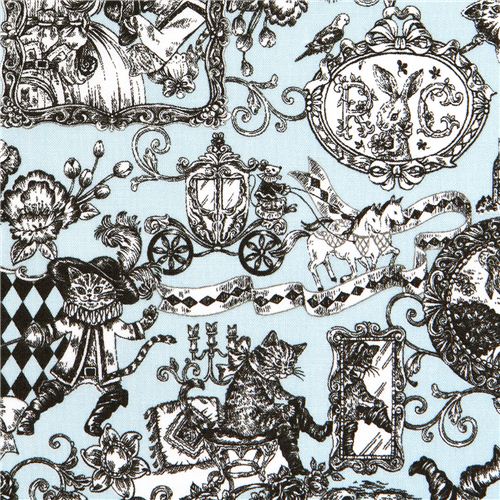 blue Puss in Boots fairy tale fabric par Kokka Japan 1