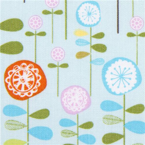 blue Riley Blake fabric colourful flower garden 1