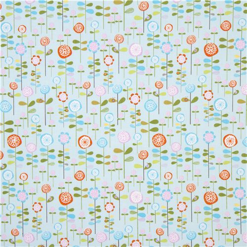 blue Riley Blake fabric colourful flower garden 2