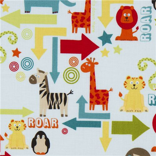 Tissu bleu Riley Blake animaux du zoo, flèches, garçons Tissu