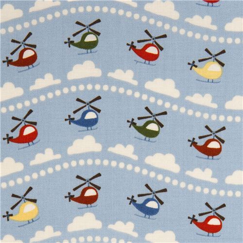 blauer Riley Blake Hubschrauber & Wolken Stoff USA 1