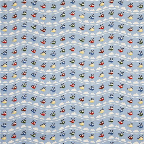 blauer Riley Blake Hubschrauber & Wolken Stoff USA 2