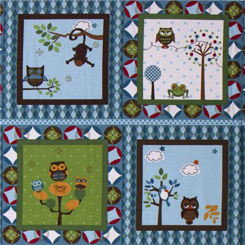 blauer Riley Blake Paneel Stoff kawaii Eulen 1